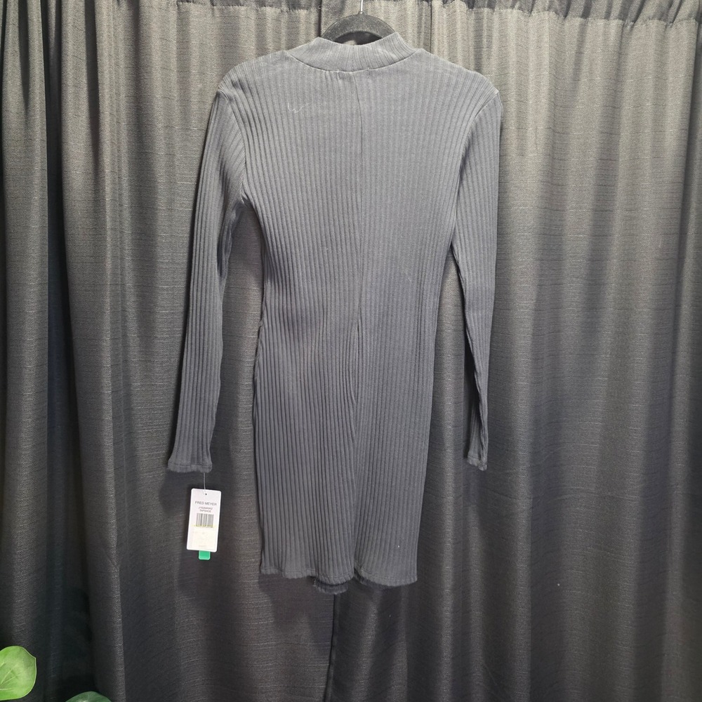 Stitch & Pine Women Black Ribbed Mock Neck Long Sleeve Midi Dress Slit SZ. M NEW - Picture 3 of 8
